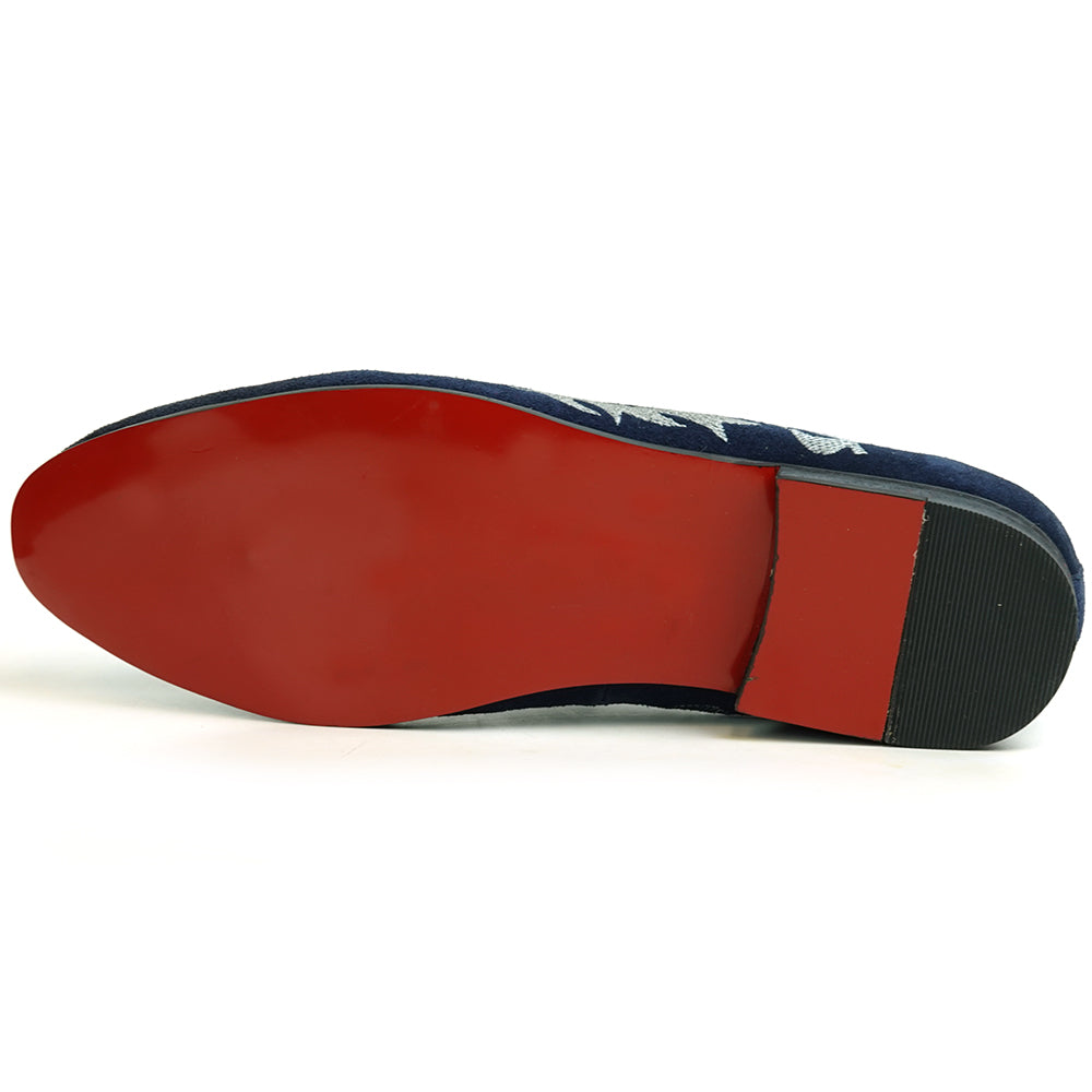 FI-7039 Navy Suede Embroidered Shoe Fiesso by Aurelio Garcia Slip on Loafer
