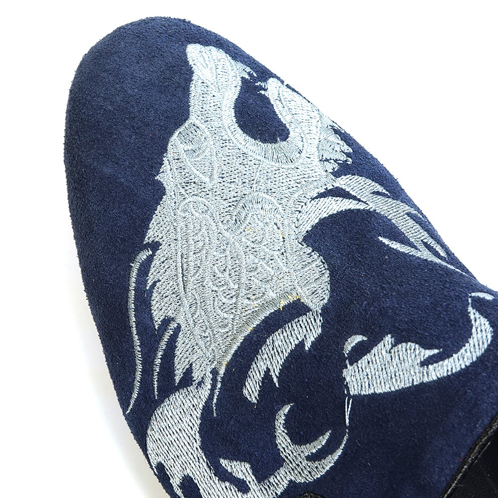 FI-7039 Navy Suede Embroidered Shoe Fiesso by Aurelio Garcia Slip on Loafer