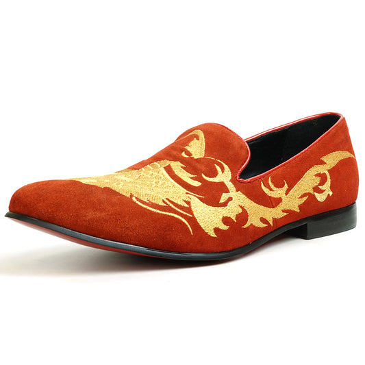 FI-7039 Red Suede Embroidered Shoe Fiesso by Aurelio Garcia Slip on Loafer
