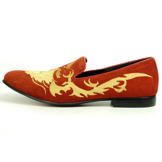 FI-7039 Red Suede Embroidered Shoe Fiesso by Aurelio Garcia Slip on Loafer