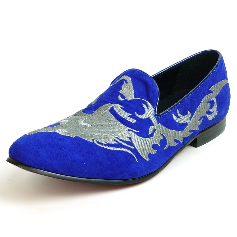 FI-7039 Royal Suede Embroidered Shoe Fiesso by Aurelio Garcia Slip on Loafer