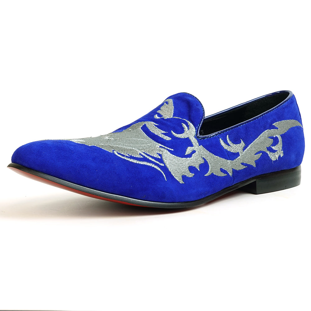 FI-7039 Royal Suede Embroidered Shoe Fiesso by Aurelio Garcia Slip on Loafer