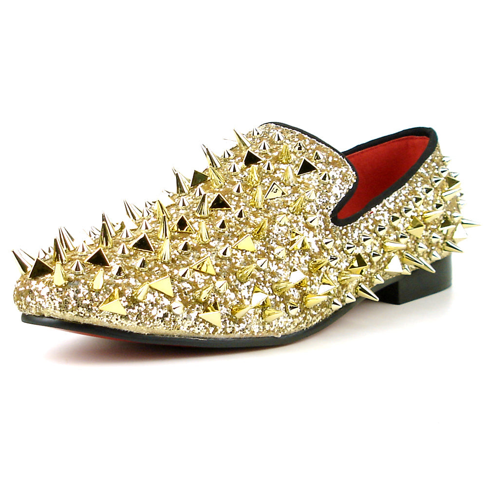 FI-7239 Gold Glitter Gold Spikes Slip on Loafer Fiesso by Aurelio Garcia
