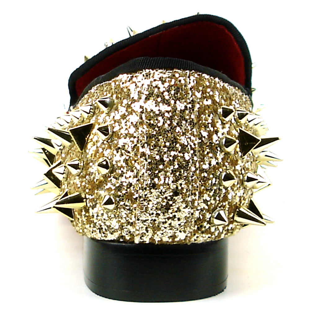 FI-7239 Gold Glitter Gold Spikes Slip on Loafer Fiesso by Aurelio Garcia
