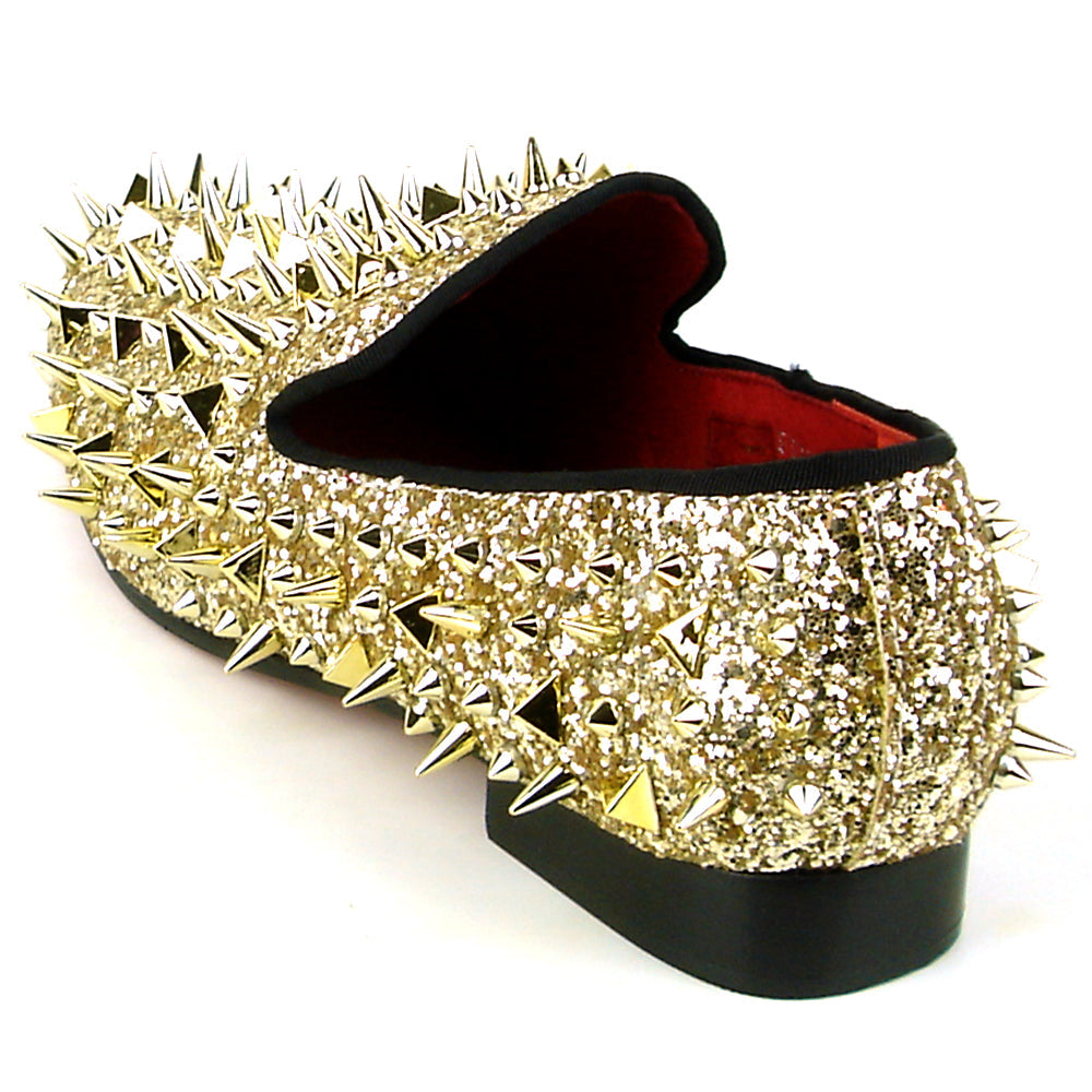 FI-7239 Gold Glitter Gold Spikes Slip on Loafer Fiesso by Aurelio Garcia
