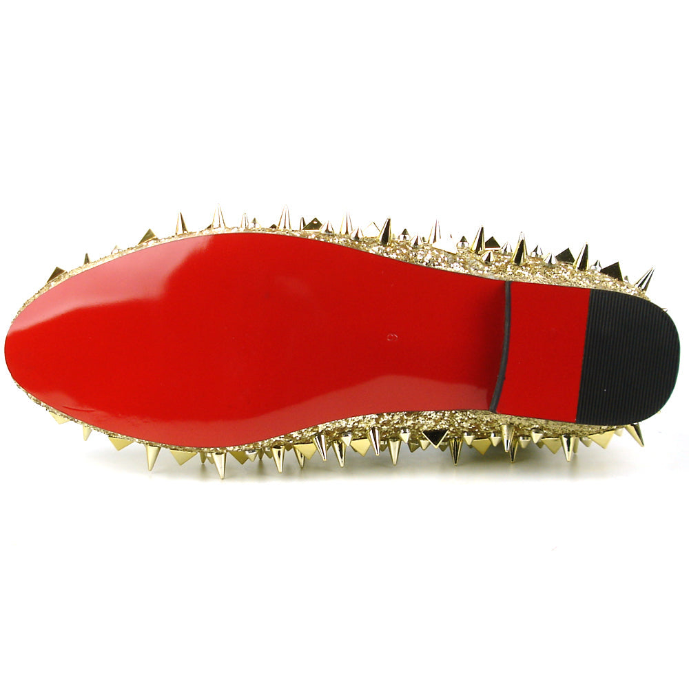 FI-7239 Gold Glitter Gold Spikes Slip on Loafer Fiesso by Aurelio Garcia