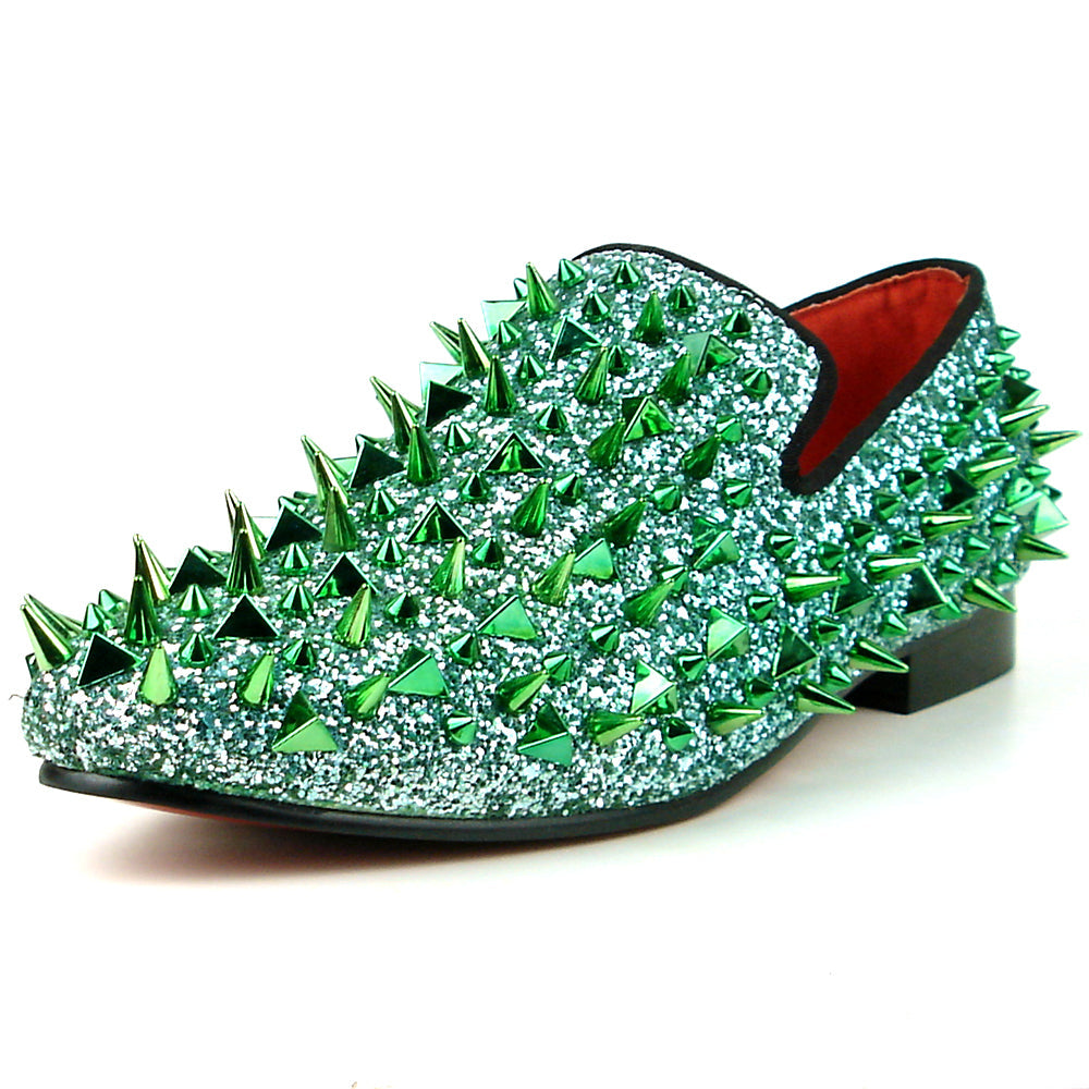 FI-7239 Green Glitter Green Spikes Slip on Loafer Fiesso by Aurelio Garcia