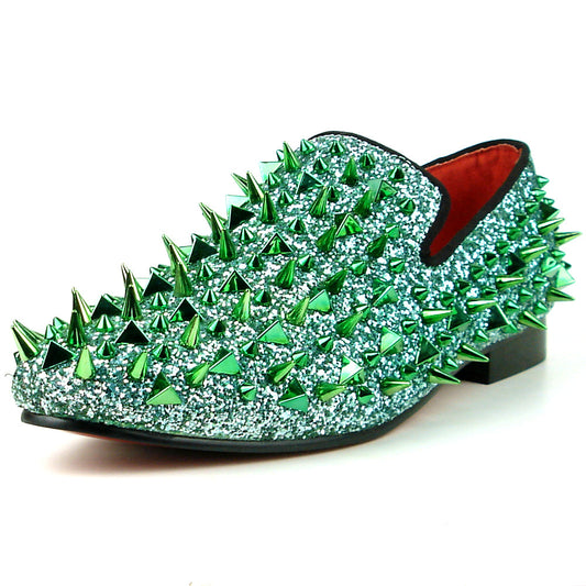 FI-7239 Green Glitter Green Spikes Slip on Loafer Fiesso by Aurelio Garcia