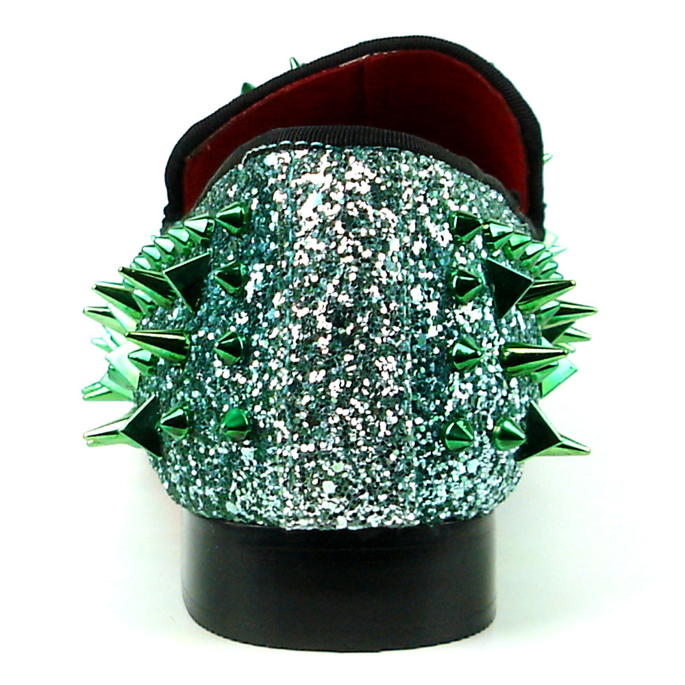FI-7239 Green Glitter Green Spikes Slip on Loafer Fiesso by Aurelio Garcia