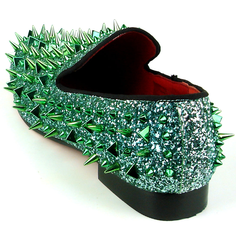 FI-7239 Green Glitter Green Spikes Slip on Loafer Fiesso by Aurelio Garcia