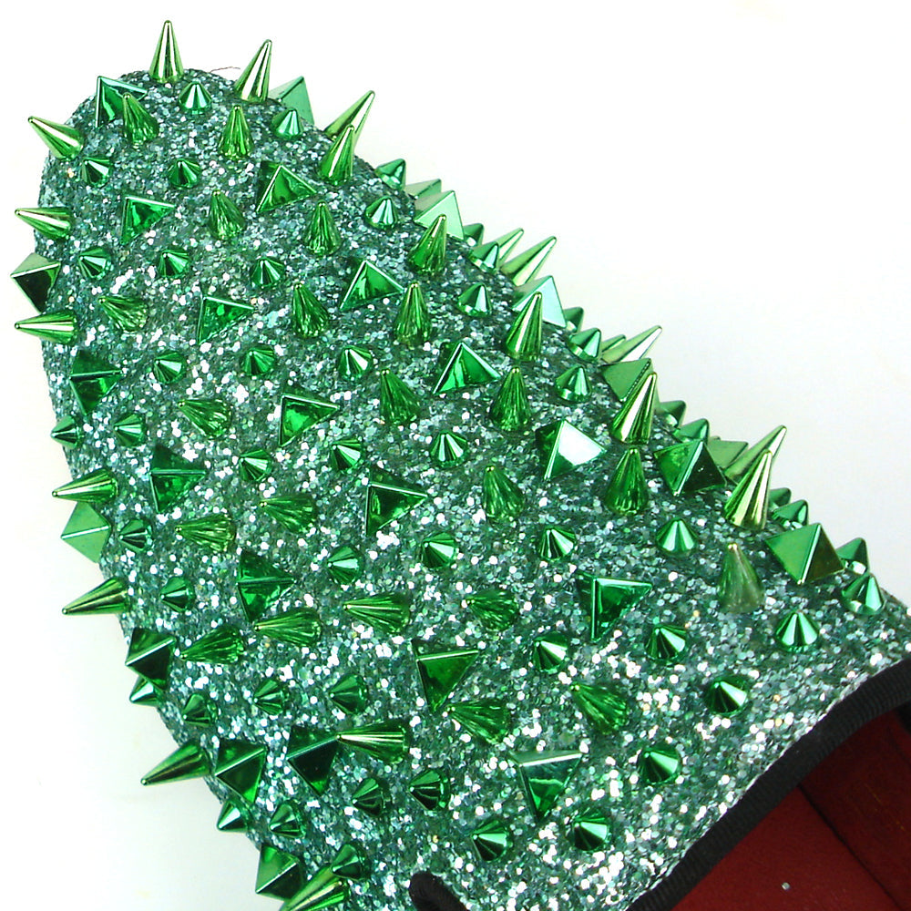 FI-7239 Green Glitter Green Spikes Slip on Loafer Fiesso by Aurelio Garcia