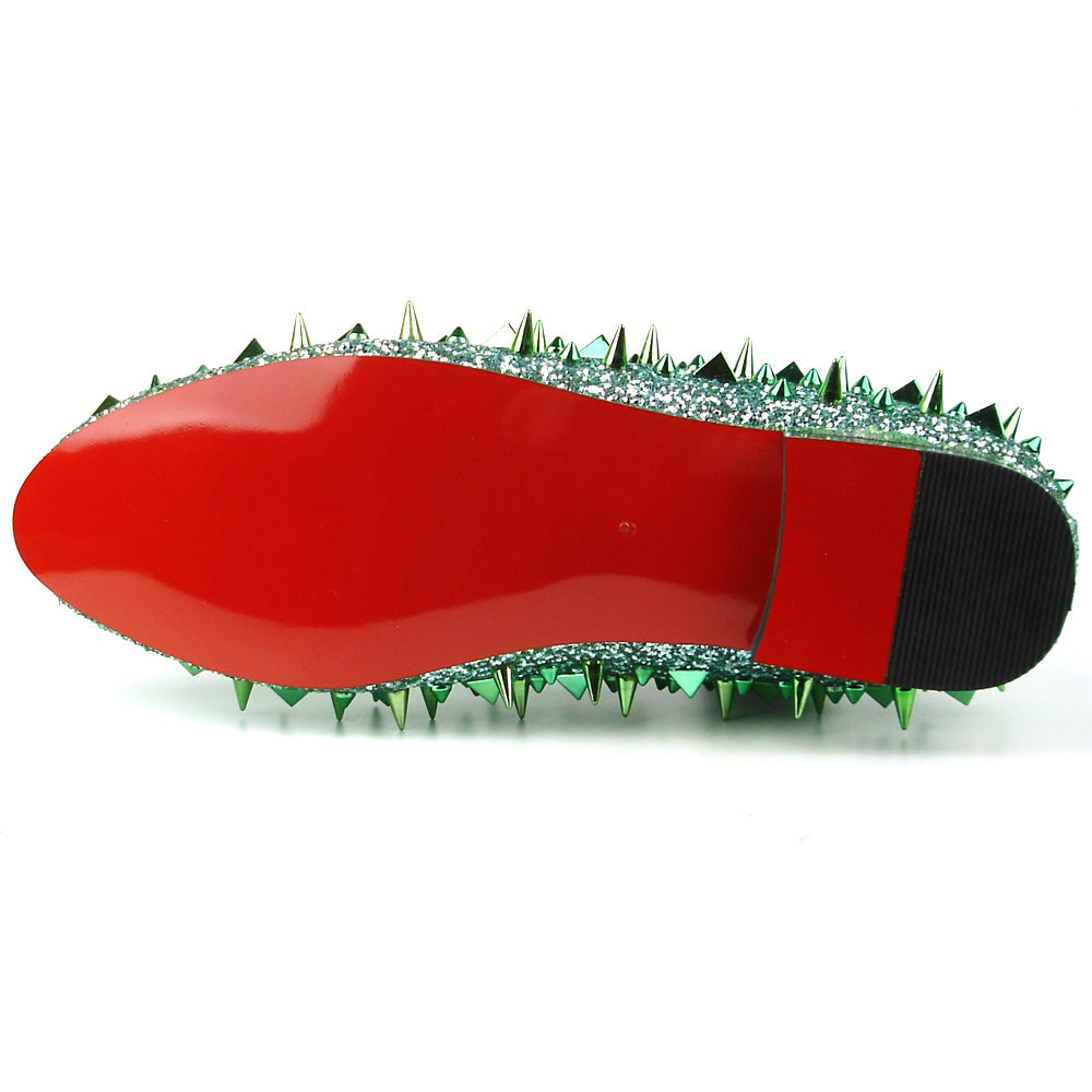 FI-7239 Green Glitter Green Spikes Slip on Loafer Fiesso by Aurelio Garcia