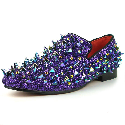FI-7239 Purple Glitter Purple Spikes Slip on Loafer Fiesso by Aurelio Garcia