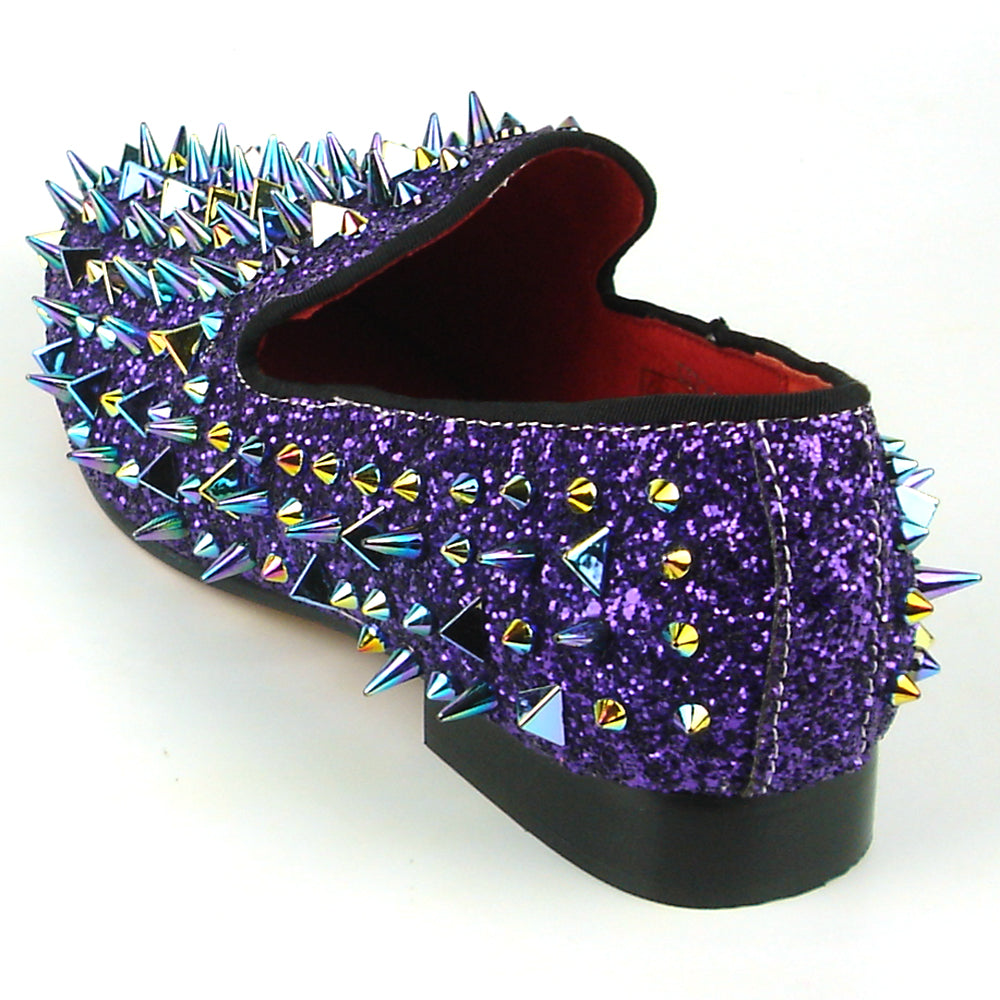 FI-7239 Purple Glitter Purple Spikes Slip on Loafer Fiesso by Aurelio Garcia