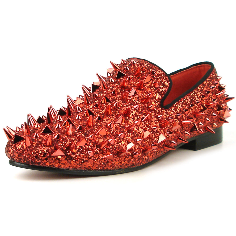 FI-7239 Red Glitter Red Spikes Slip on Loafer Fiesso by Aurelio Garcia