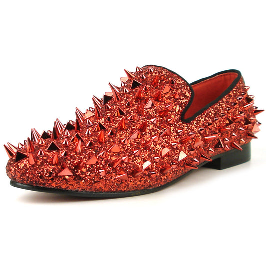 FI-7239 Red Glitter Red Spikes Slip on Loafer Fiesso by Aurelio Garcia