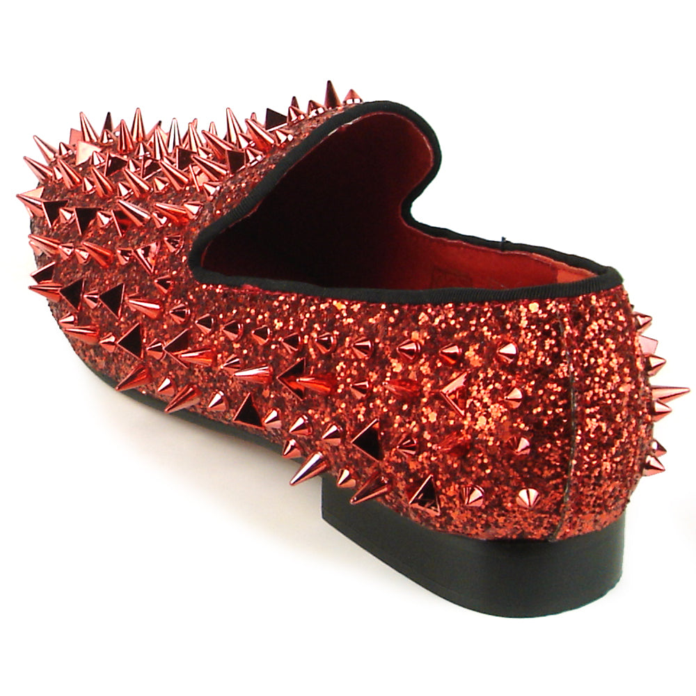 FI-7239 Red Glitter Red Spikes Slip on Loafer Fiesso by Aurelio Garcia