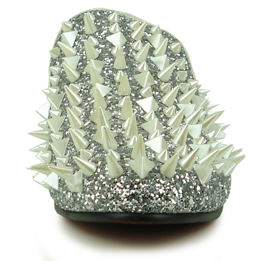 FI-7239 Silver Glitter White Spikes Slip on Loafer Fiesso by Aurelio Garcia