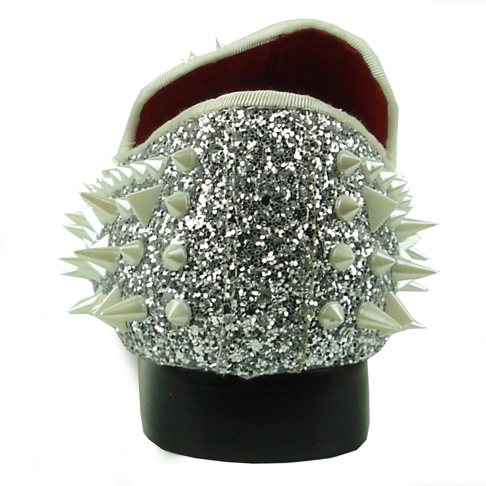 FI-7239 Silver Glitter White Spikes Slip on Loafer Fiesso by Aurelio Garcia