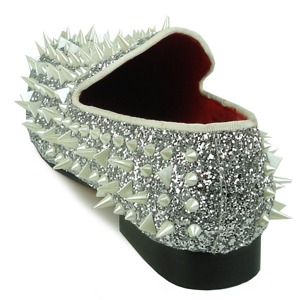 FI-7239 Silver Glitter White Spikes Slip on Loafer Fiesso by Aurelio Garcia
