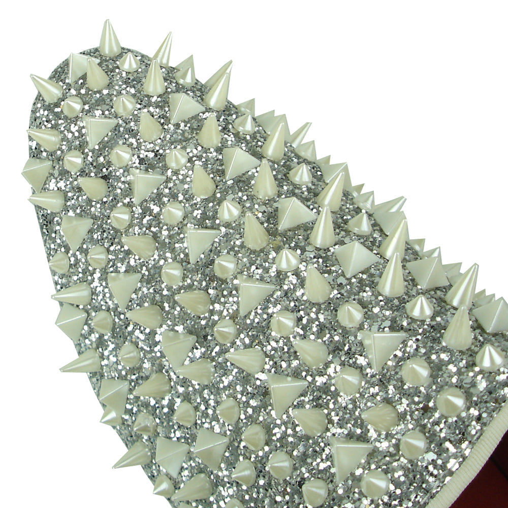 FI-7239 Silver Glitter White Spikes Slip on Loafer Fiesso by Aurelio Garcia