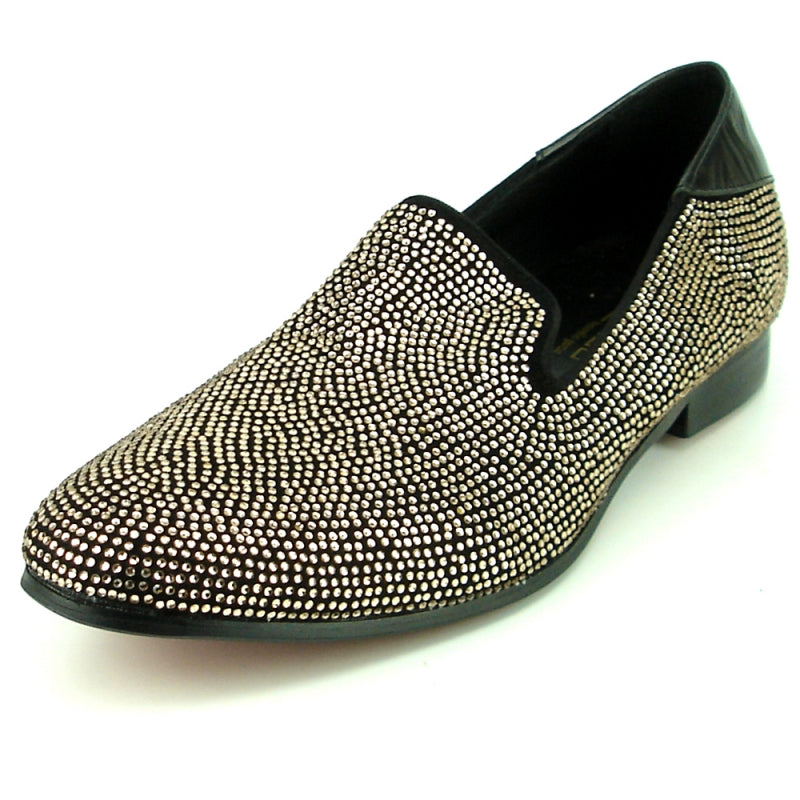 FI-7285-A Black Suede Rose Gold Rhinestones with Slip on Loafer Fiesso by Aurelio Garcia