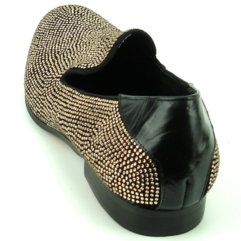 FI-7285-A Black Suede Rose Gold Rhinestones with Slip on Loafer Fiesso by Aurelio Garcia