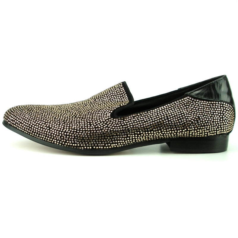 FI-7285-A Black Suede Rose Gold Rhinestones with Slip on Loafer Fiesso by Aurelio Garcia