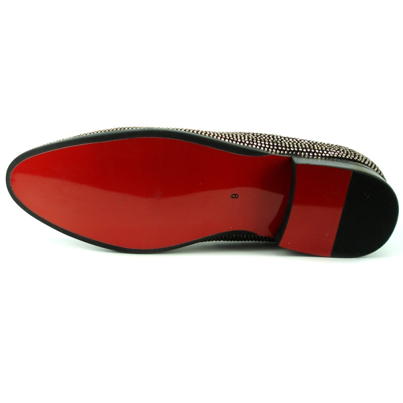 FI-7285-A Black Suede Rose Gold Rhinestones with Slip on Loafer Fiesso by Aurelio Garcia