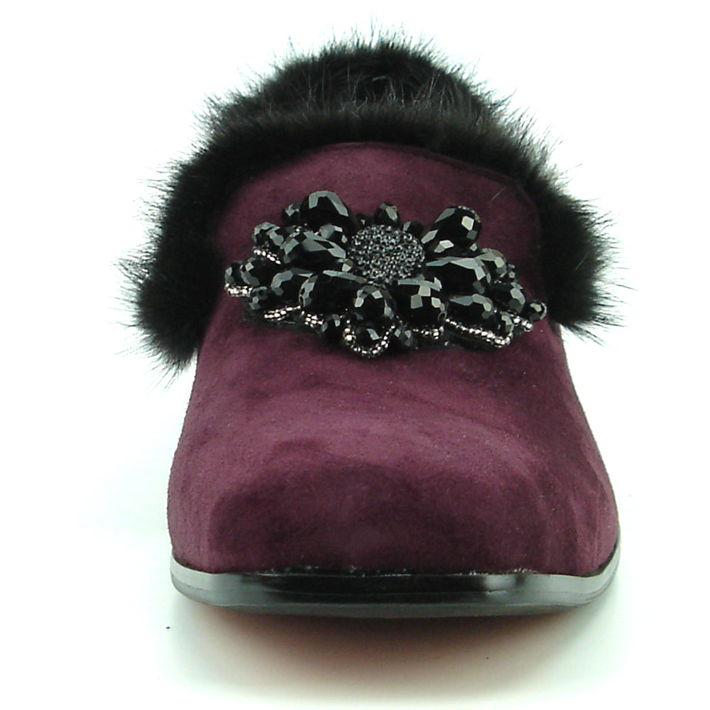 FI-7306 Burgundy Suede Black Rhinestones Ornament Slip on Fiesso by Aurelio Garcia
