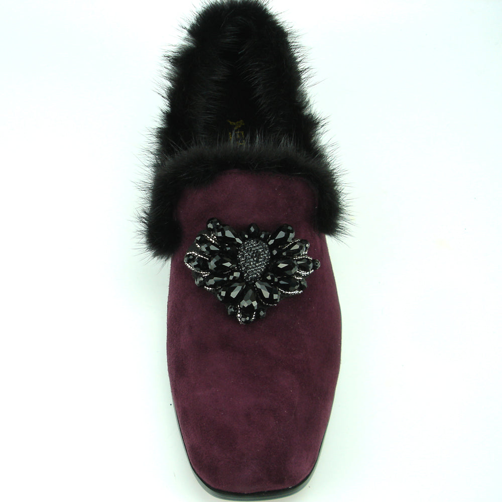 FI-7306 Burgundy Suede Black Rhinestones Ornament Slip on Fiesso by Aurelio Garcia