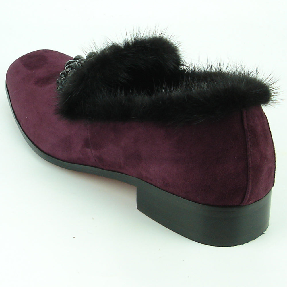 FI-7306 Burgundy Suede Black Rhinestones Ornament Slip on Fiesso by Aurelio Garcia