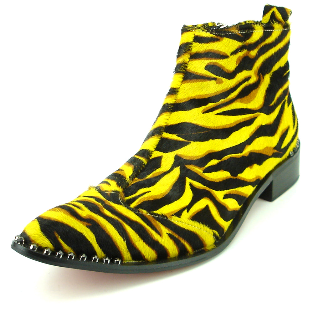 FI-7315 Black Yellow Pony Hair Zebra Boot Fiesso by Aurelio Garcia