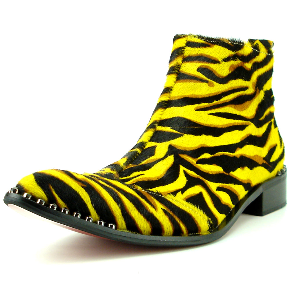 FI-7315 Black Yellow Pony Hair Zebra Boot Fiesso by Aurelio Garcia