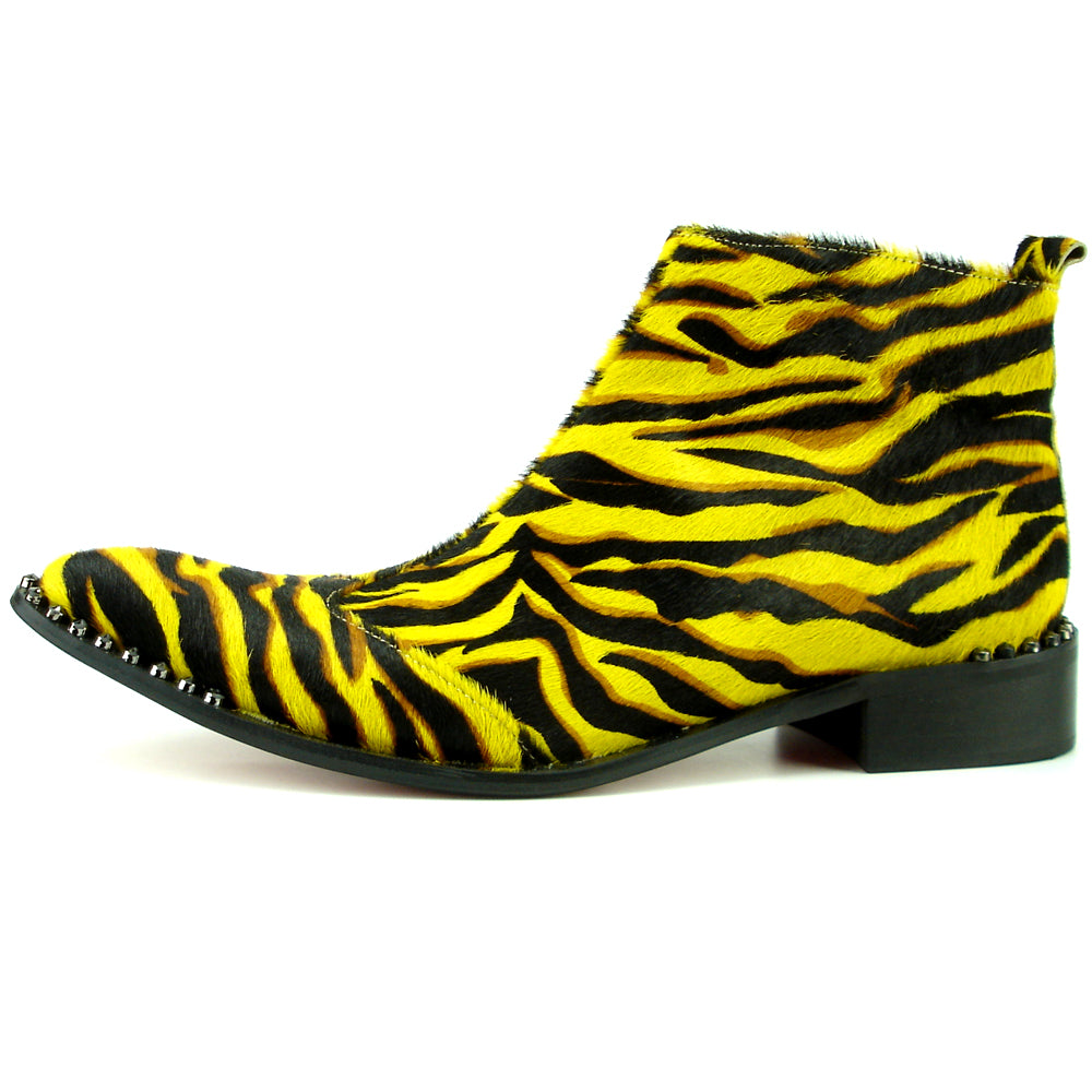 FI-7315 Black Yellow Pony Hair Zebra Boot Fiesso by Aurelio Garcia