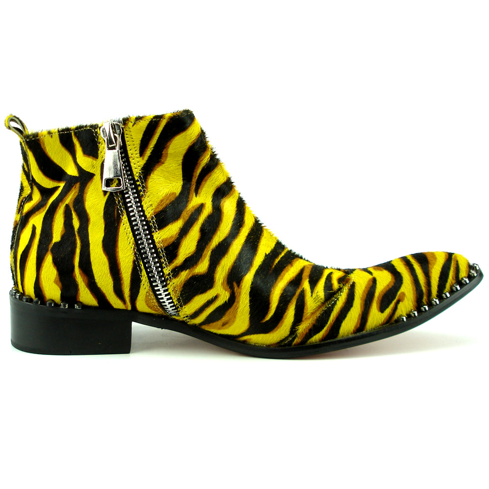 FI-7315 Black Yellow Pony Hair Zebra Boot Fiesso by Aurelio Garcia