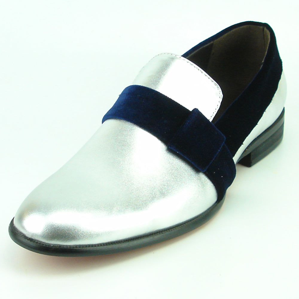 FI-7356 Silver Leather Blue Suede Strap Slip on Fiesso by Aurelio Garcia