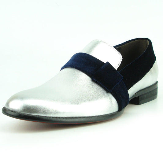 FI-7356 Silver Leather Blue Suede Strap Slip on Fiesso by Aurelio Garcia
