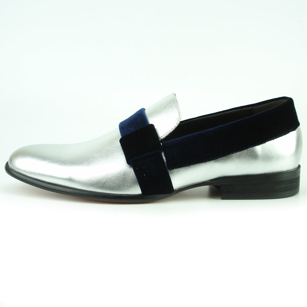 FI-7356 Silver Leather Blue Suede Strap Slip on Fiesso by Aurelio Garcia
