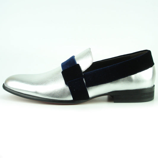 FI-7356 Silver Leather Blue Suede Strap Slip on Fiesso by Aurelio Garcia