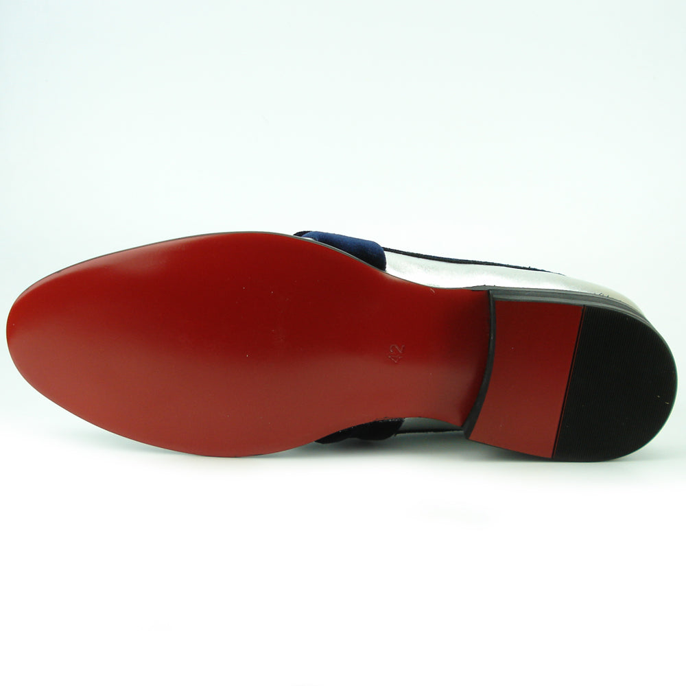 FI-7356 Silver Leather Blue Suede Strap Slip on Fiesso by Aurelio Garcia
