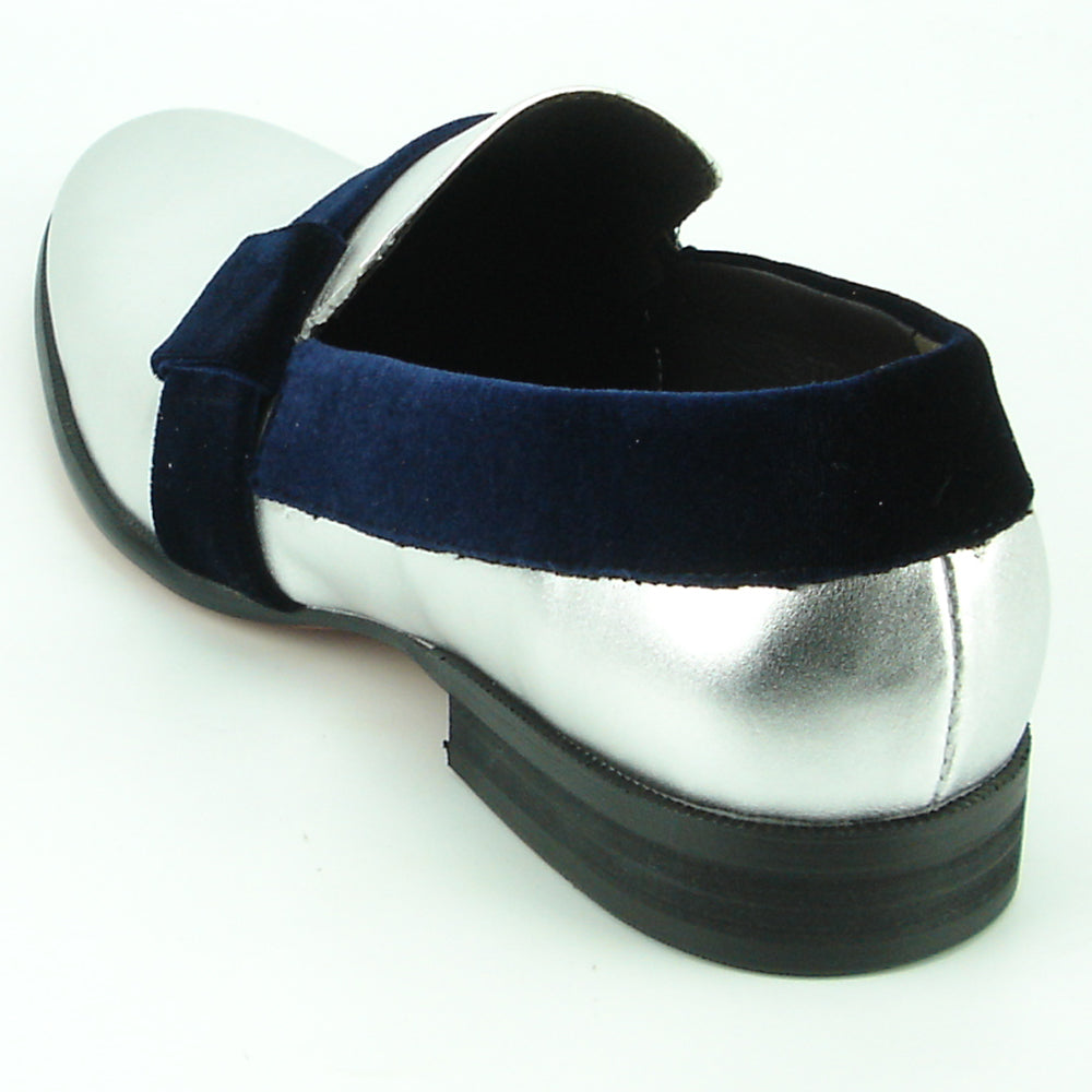 FI-7356 Silver Leather Blue Suede Strap Slip on Fiesso by Aurelio Garcia