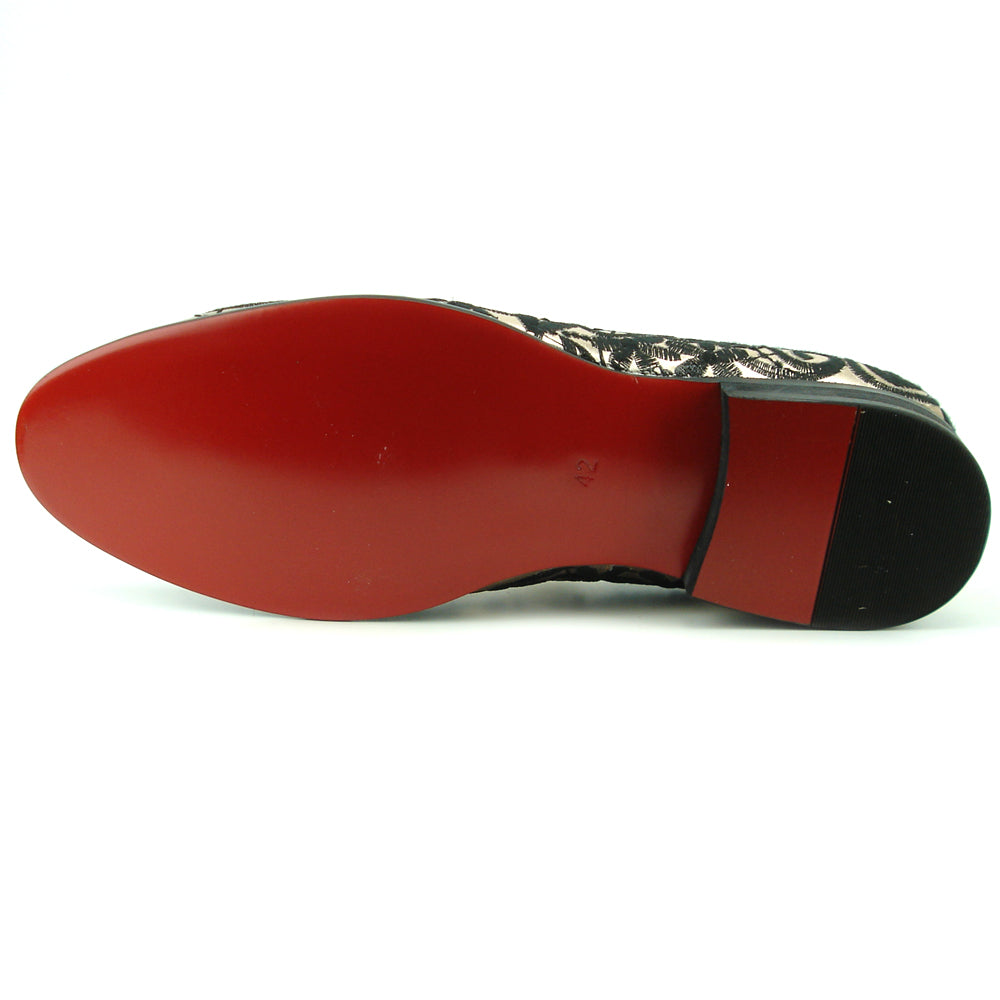 FI-7358 Gold Leather with Black Embroidery Slip on Fiesso by Aurelio Garcia