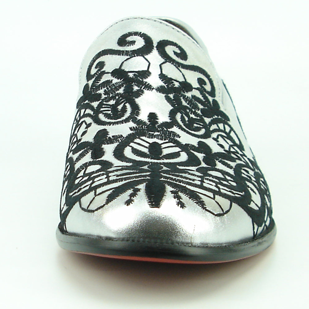 FI-7358 Silver Leather with Black Embrodery Slip on Fiesso by Aurelio Garcia