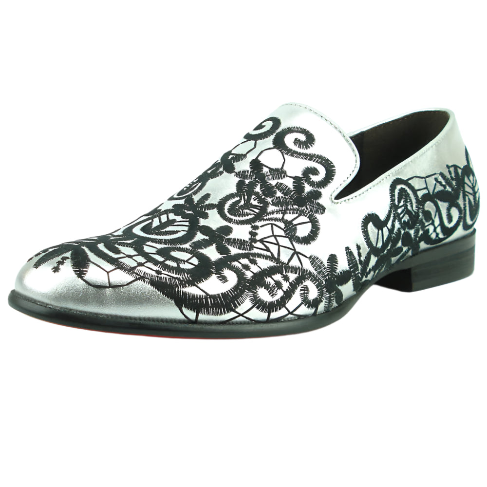 FI-7358 Silver Leather with Black Embrodery Slip on Fiesso by Aurelio Garcia