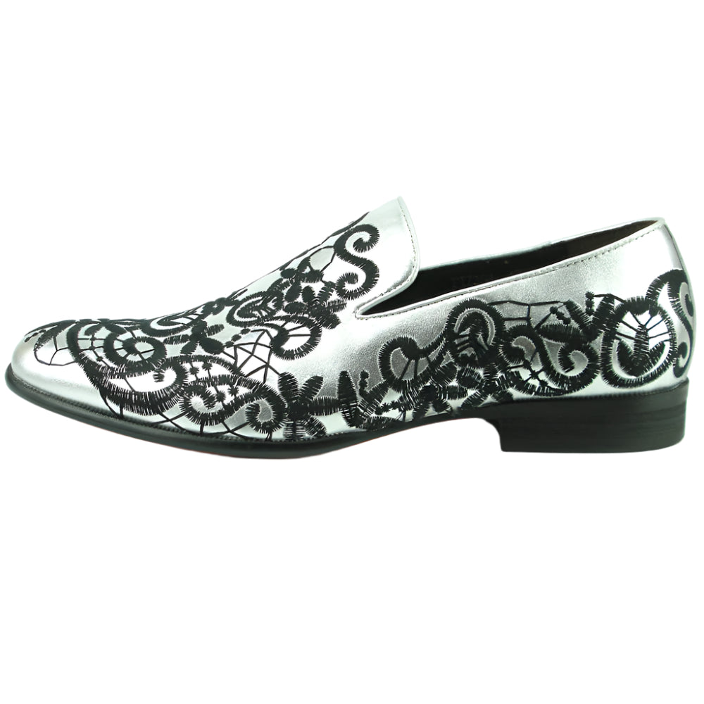 FI-7358 Silver Leather with Black Embrodery Slip on Fiesso by Aurelio Garcia