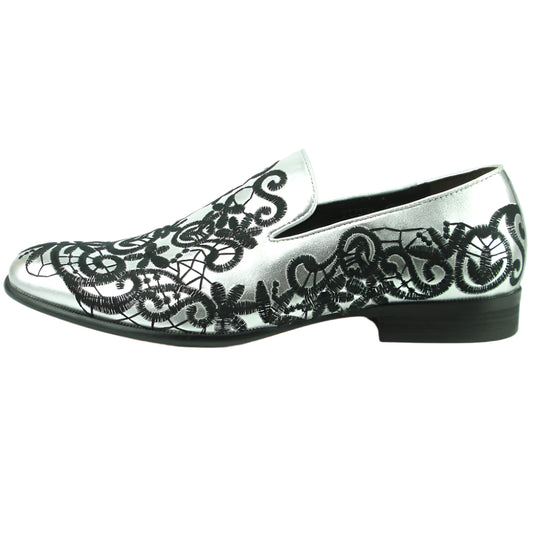 FI-7358 Silver Leather with Black Embrodery Slip on Fiesso by Aurelio Garcia