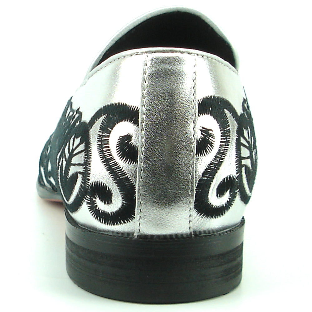 FI-7358 Silver Leather with Black Embrodery Slip on Fiesso by Aurelio Garcia
