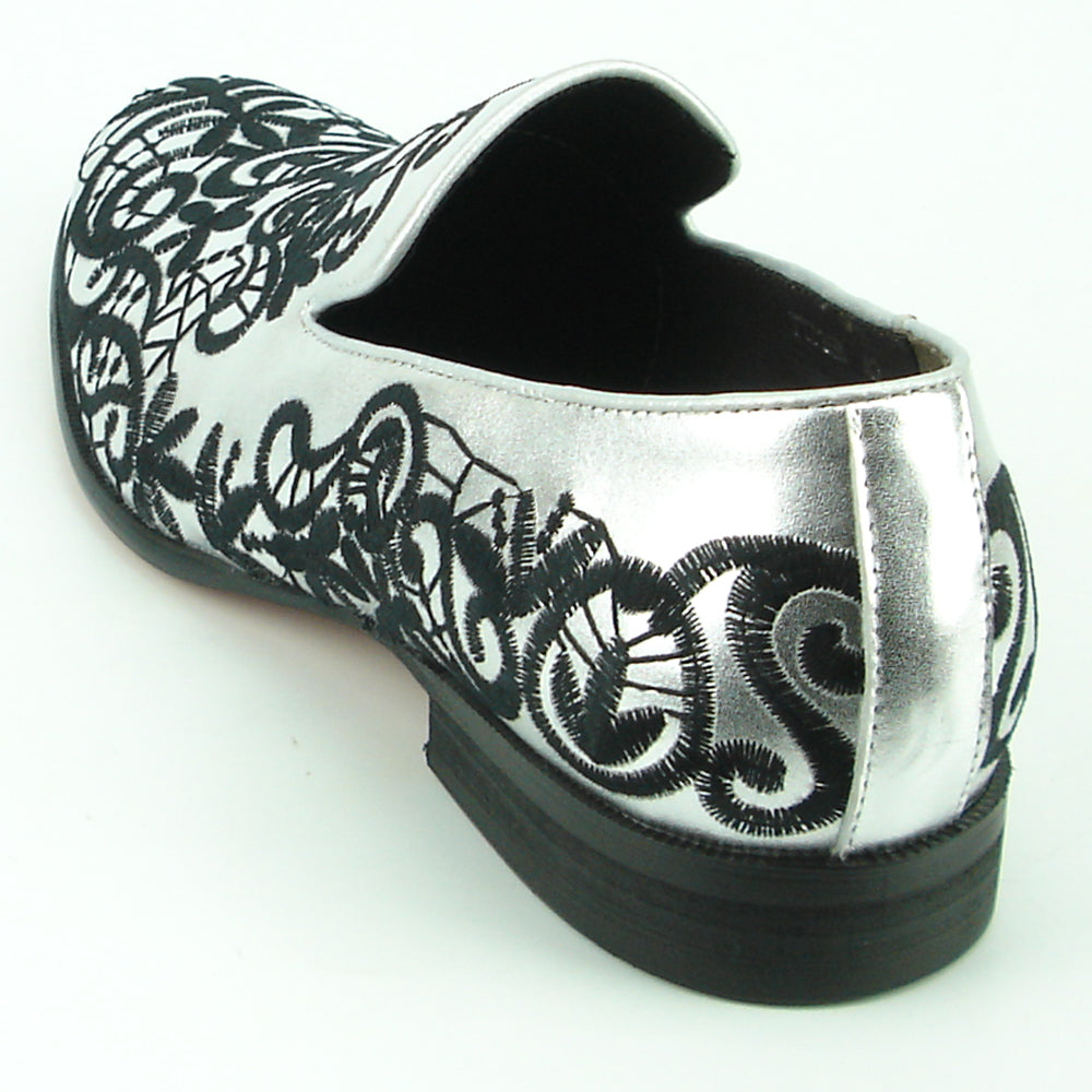 FI-7358 Silver Leather with Black Embrodery Slip on Fiesso by Aurelio Garcia