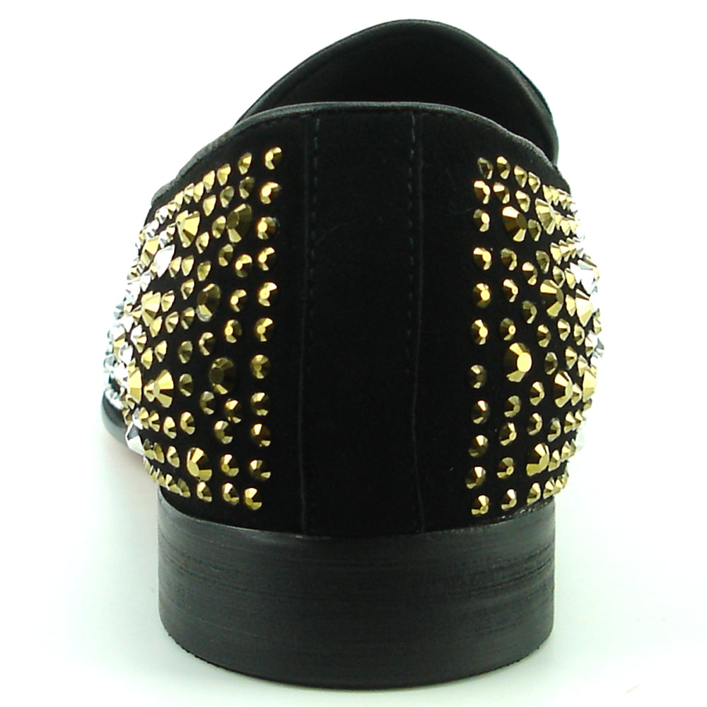 FI-7359 Black Suede Black/Silver/Gold Rhinestones Slip on Fiesso by Aurelio Garcia
